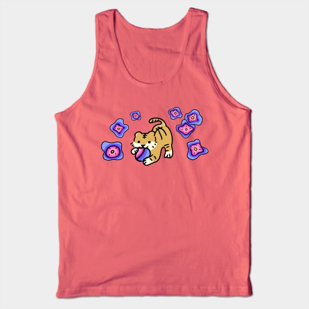 Omnisexual Flag of LGBTQ Support Tiger with Cute Flowers LGBTQ+ Pride Month Tank Top by Mochabonk